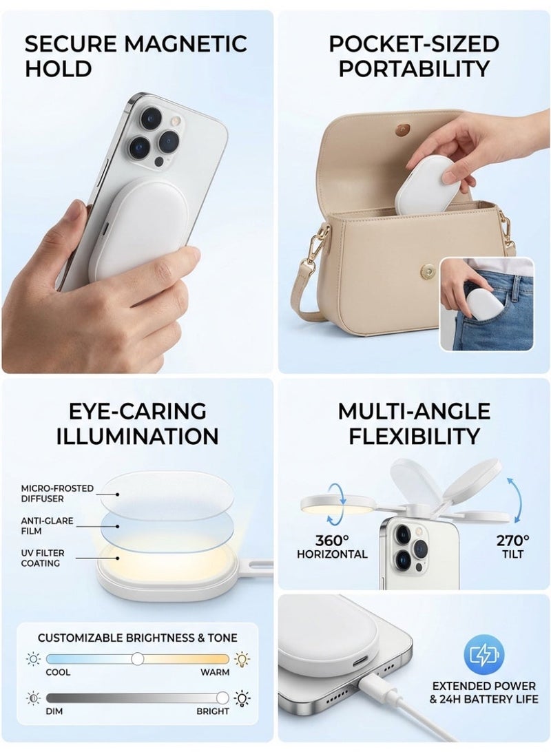 MS MIN MagSafe Magnetic Phone Fill Light with Mirror | Adjustable Brightness & Color Temperature | CRI 95 High Color Accuracy | Multi-Angle Foldable Design | Long Battery Life - Image 4